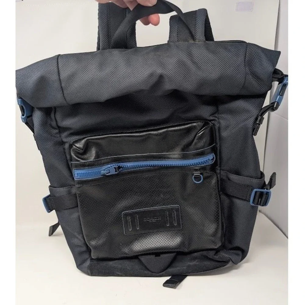 Coach Men's Terrain Roll Top Backpack Black‎ Nylon and leather